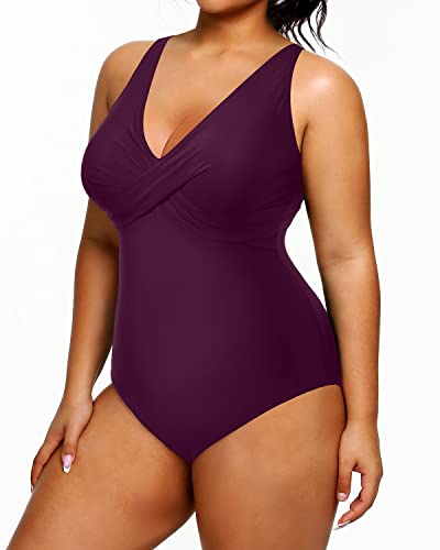 Push-Up Bra Plus Size Slimming Swimsuits For Women-Maroon