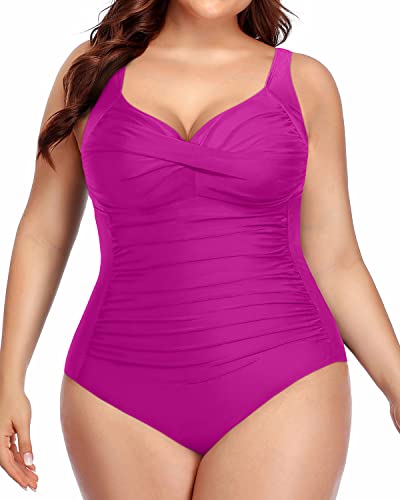 Sweetheart Neckline One Piece Swimsuits For Curvy Women-Hot Pink