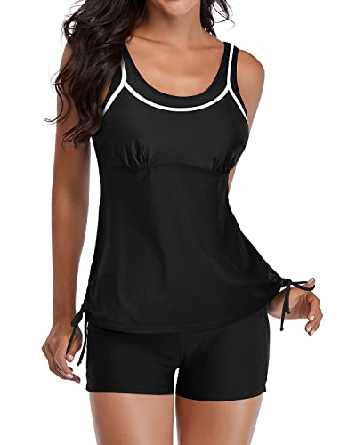 Women's Adjustable Shoulder Straps Two Piece Tankini Swimsuits-Black