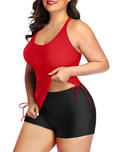 Athletic Women Plus Size Tankini Swimsuit Bathing Suit Top Shorts-Neon Red