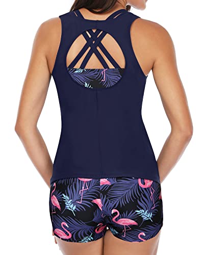 Playful Tankini Bikini Tops For Teen Girls' Swimwear-Blue Flamingo
