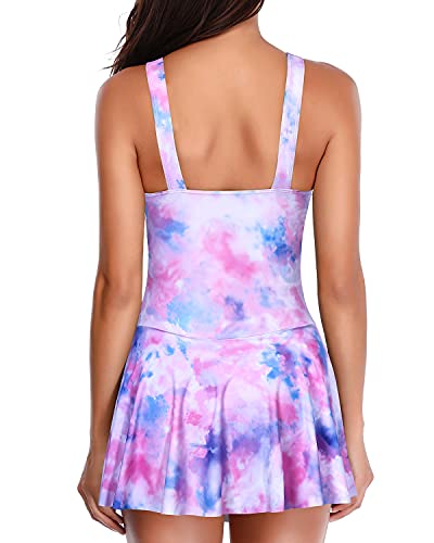 Vintage Style Tummy Control Swimwear Dress For Women-Color Tie Dye