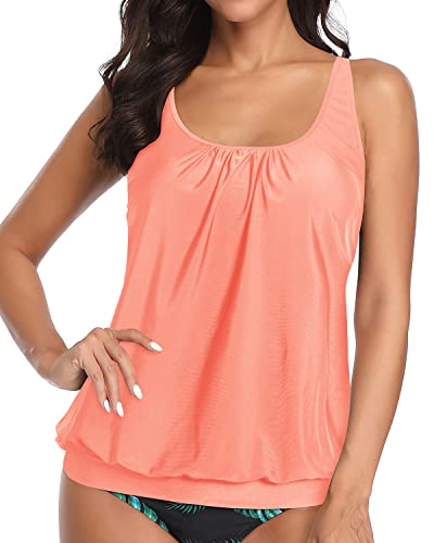 Soft Bra Paddings Modest Tank Top Women's Tankini Tops Only-Coral Pink