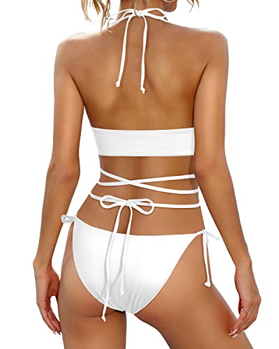 Cheeky Strappy Two Piece Bikini Set Sexy Swimsuit Bathing Suits-White