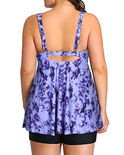 Push Up Padded Bra Swimwear Tankini Swimsuits Shorts-Blue Tie Dye