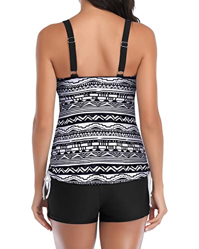 Push Up Athletic Bathing Suits Shorts 2 Piece Tankini Swimsuits-Black Stripe