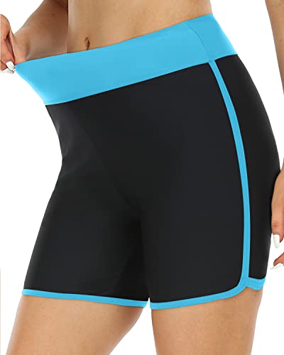 Women's High Waisted Swim Shorts Tummy Control Swim Bottoms-Black