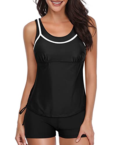Women's Adjustable Shoulder Straps Two Piece Tankini Swimsuits-Black