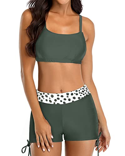 Women's Athletic Racerback Tankini Set Boyshorts-Leopard