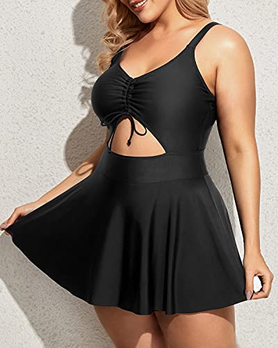 Adjustable Drawstring Swimwear Full Coverage For Women-Black