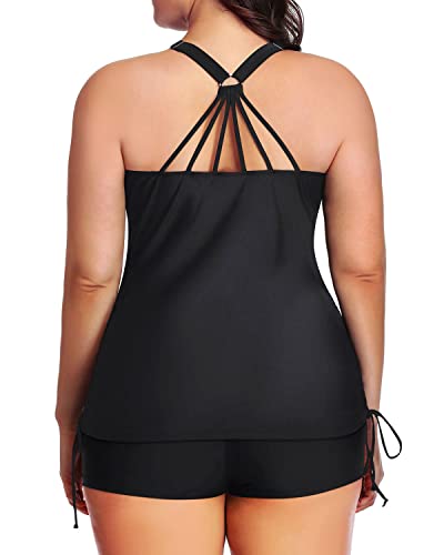 Women's Plus Size Tankini Swimsuit Bathing Suit Top Shorts Athletic Swimwear-Black