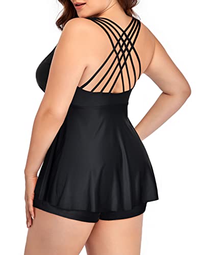 Plus Size Padded Flowy Bathing Suit Top For Women Flyaway Hem-Black