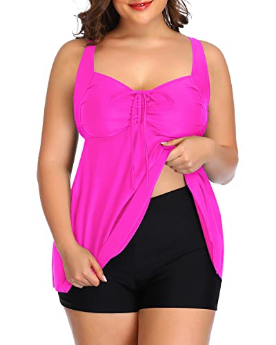 Women's Plus Size Tankini Swimsuits Flyaway Bathing Suits 2 Piece Swimwear-Hot Pink
