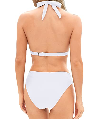 Push Up Bikini Set Halter Swimsuit Two Piece Bathing Suits For Women-White