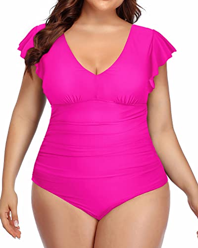 Tummy Control Plus Size Swimwear Plus Size Swimsuits For Women-Neon Pink