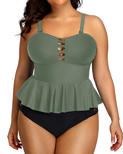 Two Piece Bathing Suits Plus Size Swimsuits For Women-Olive Green