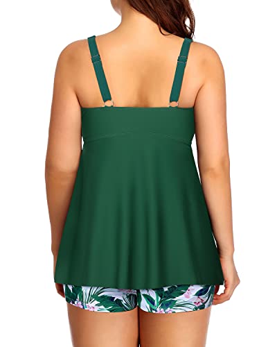 Push Up Padded Tankini Swimsuits Tie Knot For Women-Green Floral