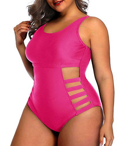 Sexy Cutout Monokini Plus Size One Piece Bathing Suits For Women-Neon Pink