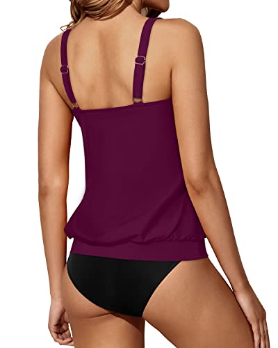 Two Piece Tankini Bathing Suit Shorts For Women-Maroon