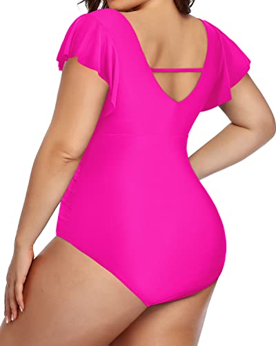 Tummy Control Plus Size Swimwear Plus Size Swimsuits For Women-Neon Pink