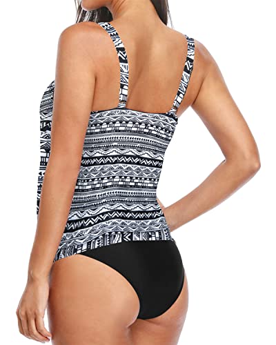Women's Athletic Tankini Sets Shorts For Comfortable Swimwear-Black Tribal