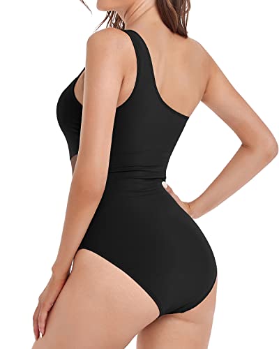 Women's One Piece Bathing Suit One Shoulder Swimsuit Monokini-Black