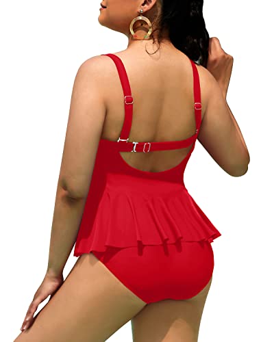 Two Piece Tankini Swimsuits For Women Plus Size Tummy Control-Red