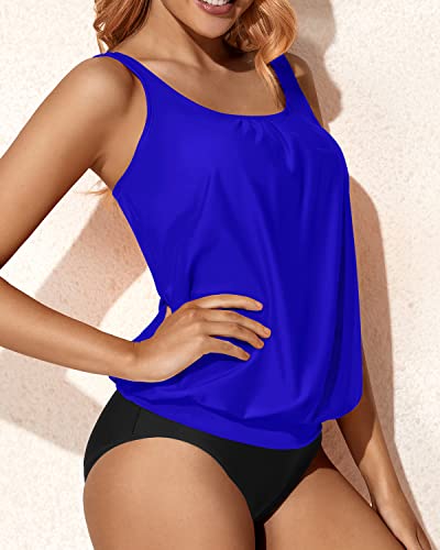 Modest Two Piece Bathing Suits Loose Fit For Women-Royal Blue And Black