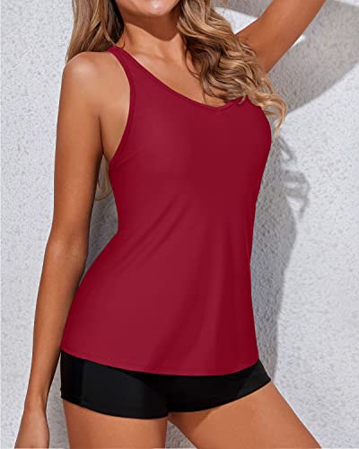 Strappy Crisscross Back Design Tankini Swimsuits For Women-Red
