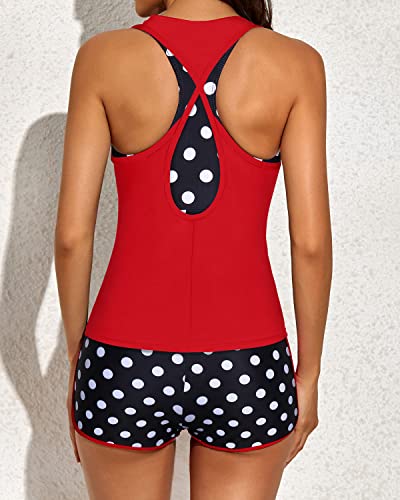 Racerback Bikini Top Tankini And Boyshorts Bathing Suits 3 Piece Tankini-Red Dot