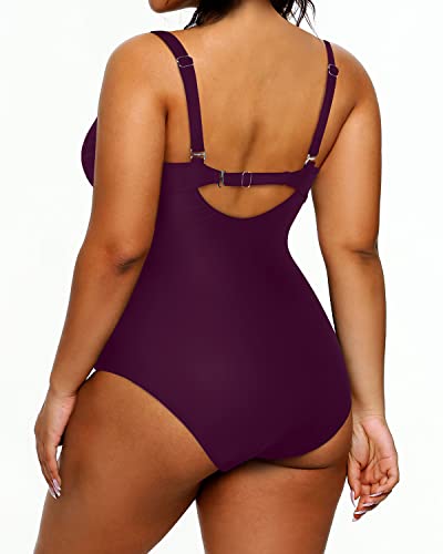 Push-Up Bra Plus Size Slimming Swimsuits For Women-Maroon