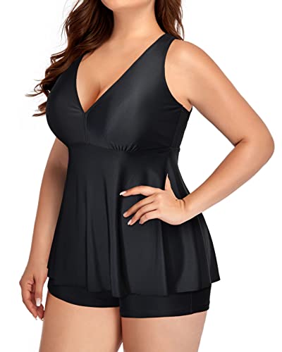 Plus Size Padded Flowy Bathing Suit Top For Women Flyaway Hem-Black