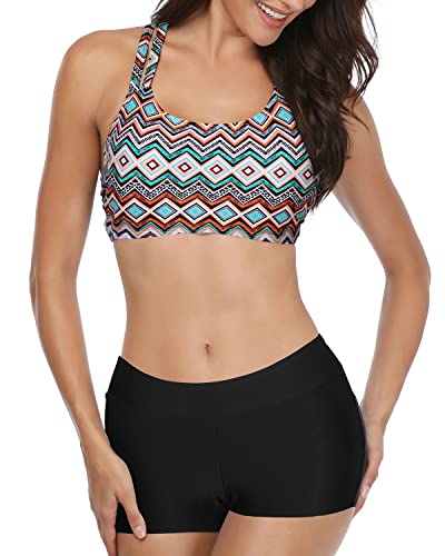 Fashionable Scoop Neck 3 Piece Swimsuits For Women-Black Tribal