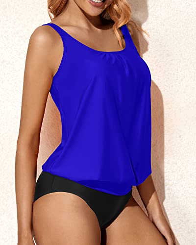Modest Two Piece Bathing Suits Loose Fit For Women-Royal Blue And Black