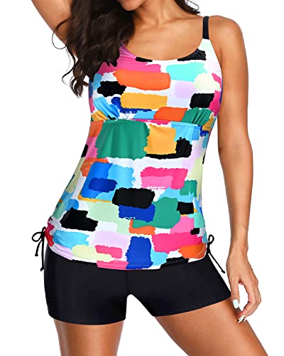Mid Rise Athletic Tankini Boy Shorts For Women-Aqua