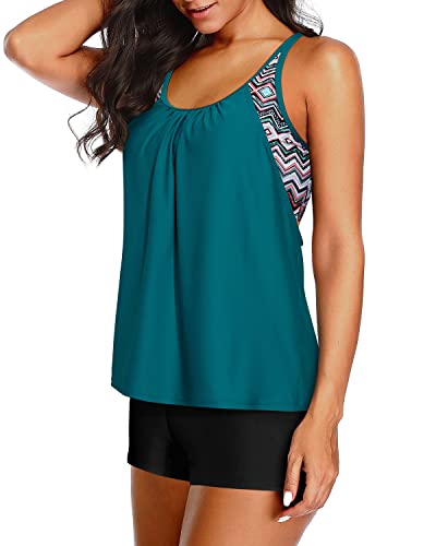 Boy Shorts Tummy Control Bathing Suit Casual Tankini Set-Teal