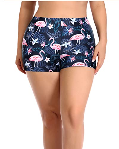 Slimming Tummy Control Plus Size Tankini Swimsuits For Women-Black Flamingo