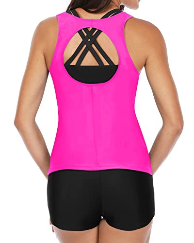 Playful Mix-And-Match Tankini Set For Teens-Neon Pink And Black