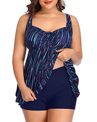 Bowknot Tankini Swimsuits For Women Cutout Back-Navy Blue