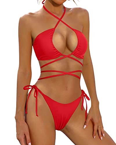 Cheeky Bathing Suits Strappy Swimsuits For Women-Red