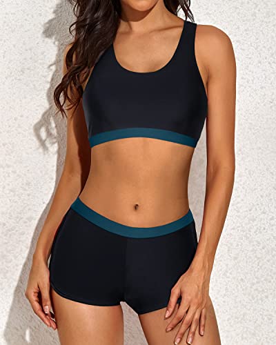 Racerback Tankini Shorts For Women's Athletic Swimwear-Teal