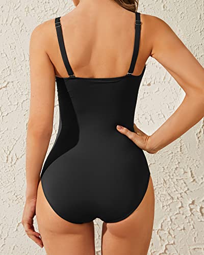 Women's Retro Vintage Bathing Suit Twist-Front Swimsuits-Black