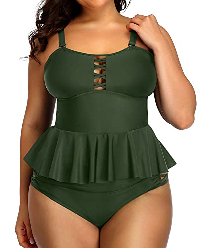 Women's High Waisted Two Piece Bathing Suit Set-Army Green