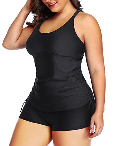 Women's Plus Size Tankini Swimsuit Bathing Suit Top Shorts Athletic Swimwear-Black