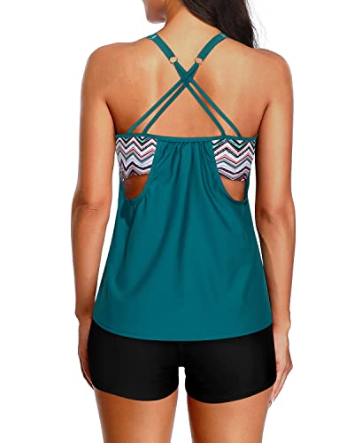 Boy Shorts Tummy Control Bathing Suit Casual Tankini Set-Teal