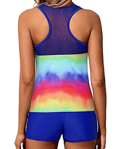 Tummy Control Racerback Tank Top Bathing Suits Boyleg Shorts For Women-Color Tie Dye