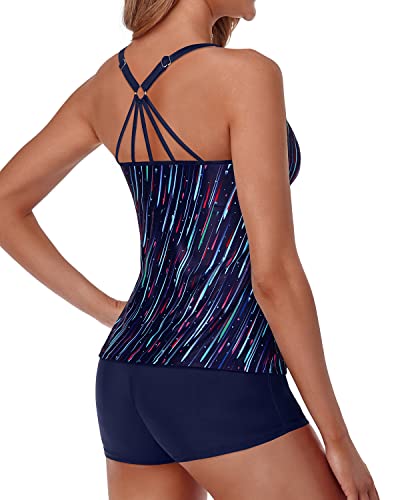 Modest Tankini Swimsuits For Women Shorts Tummy Control Bathing Suits-Navy Blue