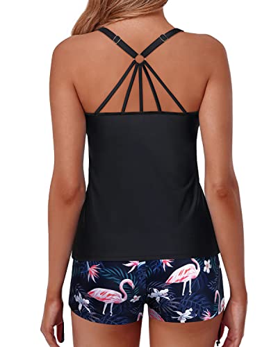 Adjustable Straps Athletic Swimwear 2 Piece Bathing Suits For Women-Black Flamingo