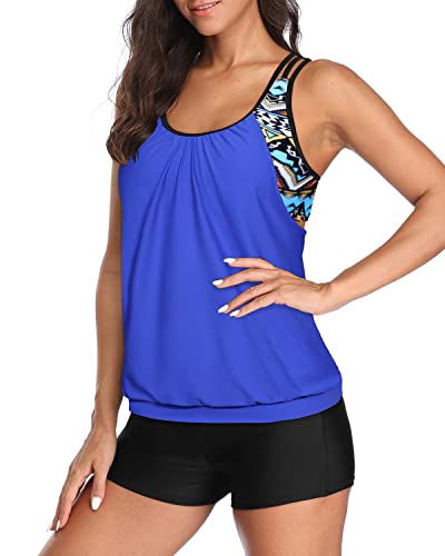 Women's Racerback Bathing Suit Top Boyshorts-Blue