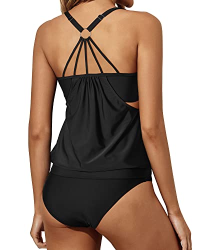 Sports Bra Removable Pads Tankini Swimsuits For Women-Black